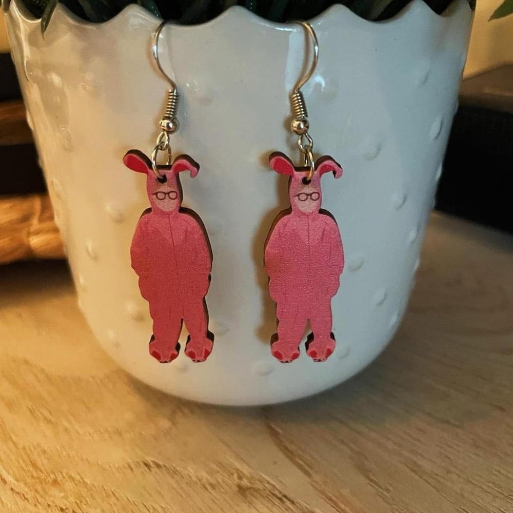 Handmade Pink Bunny Earrings (Christmas Story) - Picture 1 of 1